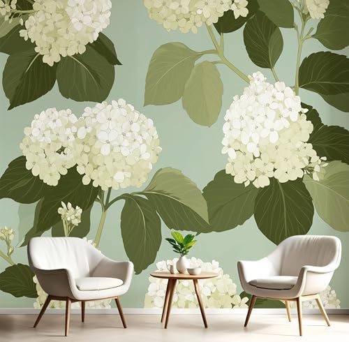 Fototapete Hortensie Silk Tapeten Wandtapete, Frisch Blumig Wanddeko Design Wand Dekoration Wohnzimmer Schlafzimmer Büro Flur 300 * 210cm (B x H) Wandtapete