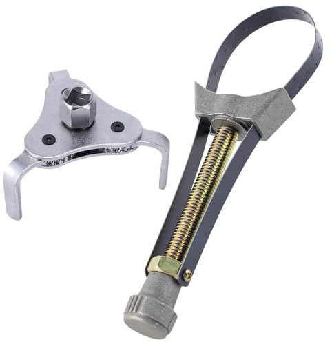 Hwtcjx 2 Pièces Cle Filtre à Huile Réglables Set, Clé à Filtre à Huile à 3 Griffe 50-115mm, Clé a Sangle à filtre à huile 60-110mm, Outils de Réparation Automobile