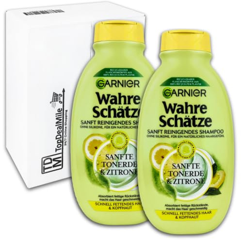 TopDealMile- Vorratspack für Garnier Wahre Schätze Shampoo Sanfte Tonerde & Zitrone Schnell Fettendes Haar & Kopfhaut 2 x 250 ml