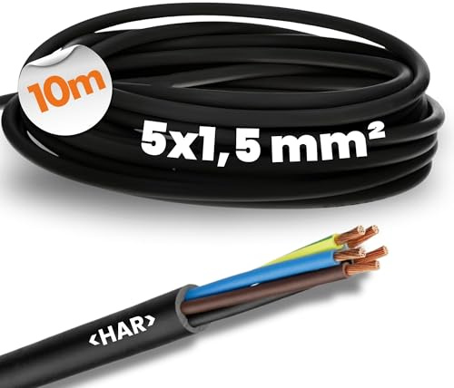 Lapp 10 m Cavo Alimentazione H05RR-F 5G1,5 mm² - Cavo in Gomma Nero | Linea elettrica flessibile a filo sottile per elettrodomestici, trapani e uso interno o esterno temporaneo