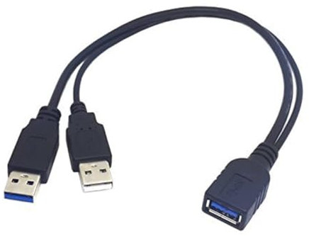 USB 3.0 Y Splitter Cable, Haokiang 1Feet USB 3.0 Type A Male to Dual USB Female 1 to 2 Y Splitter Sync Data Charger Cable Cord(One Side Only for Charging) (USB3.0 1F/2M)