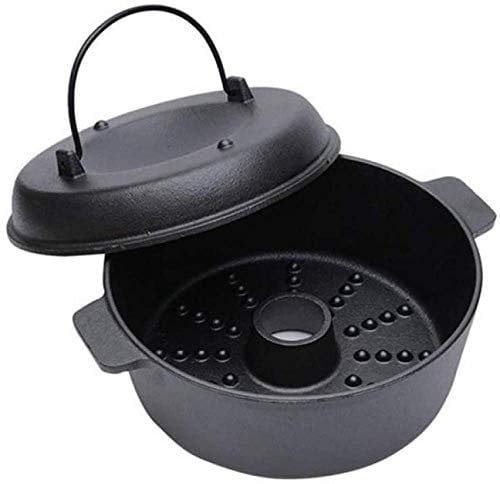 Potato Nut Baking Roaster Cast Iron BBQ Grill Cooking Pot Home Barbecue Roasting Pans for Steak Meat Chestnut Sweet,Black,22cm