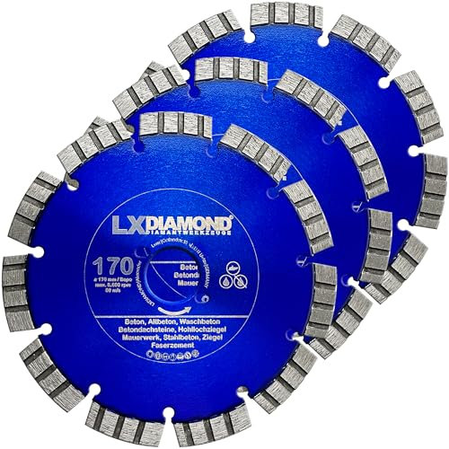 LXDIAMOND 3x Diamant-Trennscheibe 170mm - Sägeblatt für Beton Mauerwerk Stahlbeton - Trennscheibe passend für Bepo FFS 171 SE Montagefräse Fensterfugenschneider - Premium Diamantscheibe 170 mm