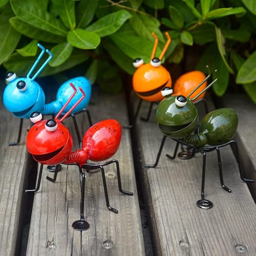 ANING 4 Stück Metall Handwerk Ameisen Yard Decor Kunst Metall Skulptur Garten Ameise Dekoration Hängende Wand Garten Rasen Dekoration Innen und Außen Bunte und liebevolle Insekten Skulpturen