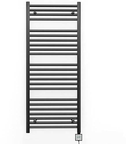 Myhomeware 550mm Wide Black Electric Bathroom Heated Towel Rail Thermostatic Warmer Radiator Digital Controller (550 x 1200 mm (BTU: 2129))