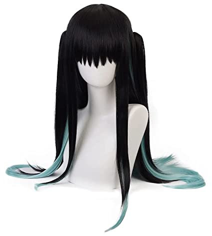 maysuwell Cosplay-Perücke Schwarz blau verlaufende lange Haare Anime-Perücke für Frauen für Halloween, Karneval, Kostümparty mit Perückenhaube