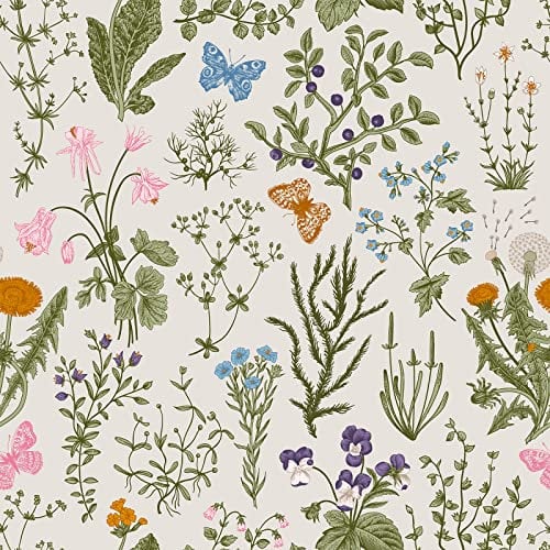 VEELIKE Blumentapete Vintage 44.5cm×900cm Tapete Blätter Tropische Fototapete Selbstklebend Tapeten Wohnzimmer Muster Möbelfolie Schrankaufkleber Schlafzimmer Wandtapete Blumen Beige Tischdeko
