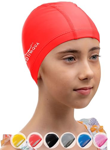 AqtivAqua Bonnet de Bain Enfant Bonnet de Bain Femme Bonnet de Bain Homme Bonnet de Natation Bonnet Piscine Enfants (Rouge, Taille Enfant)