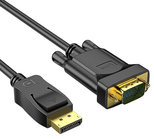 Câble DisplayPort vers VGA, adaptateur DisplayPort vers VGA 6 pieds, cordon DP vers VGA mâle vers mâle plaqué or 1080P@60Hz compatible pour ordinateur, moniteur, projecteur et plus