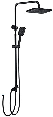 MCADYS Columna de Ducha Ajustable, de Acero Inoxidable, sin Grifo, Barra de Pared Para Ducha de Mano con Manguera y Cabezal de ABS, (Negro)