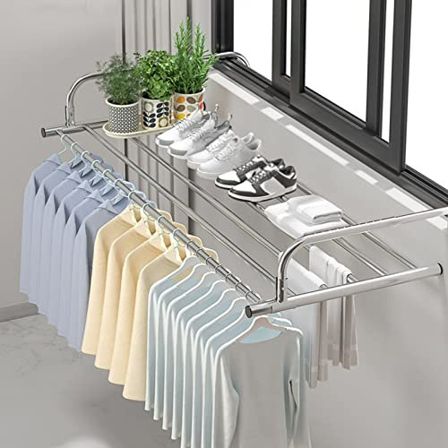 Tendedero Plegable de Acero Inoxidable para Ropa, Tendedero Extensible para Ropa, Tendedero para balcón, Zapatero, para Ventanas de Seguridad, Barandillas, Ventanas, Radiadores, Te