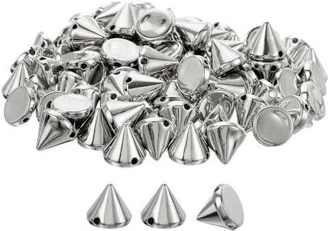 QUARKZMAN 100 Stück Acryl Spike Kegel Nieten, 8x10mm Flachrückseite zum Aufnähen oder Aufkleben, Punk Spike Perlen für Kleidung, Schuhe, Taschenverzierung (Silberton)