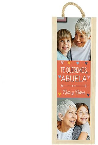 CALLE DEL REGALO Caja botella de vino personalizada con foto (No incluye botella de vino) (Caja para 1 botella)
