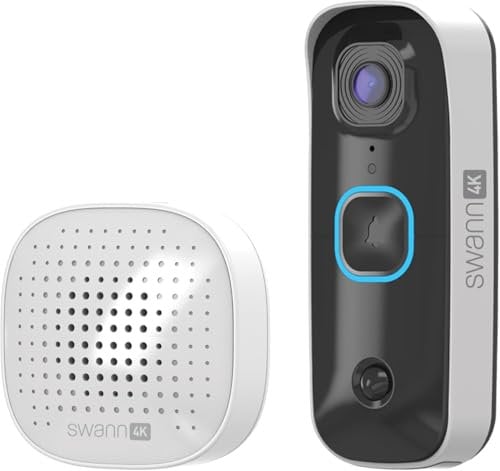 Swann Buddy 4K Wi-Fi Wireless Video Doorbell Security Camera, Two-Way Audio, Motion Detection, Night Vision, Cloud Storage Home Surveillance Solution for Indoor & Outdoor Use