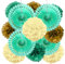 HONMOK Pompons Deko 12 Stück Grün Beige Gold Seidenpapier Pompoms Hochzeit Party Dekoration Grün Pom Poms Mintgrün Papierfächer für Vintage Hochzeit Deko Brautdusche Babypartys Taufe Geburtstag