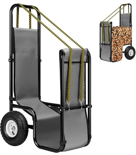 VIVOHOME Kaminholzwagen mit Gummirädern und 600D Oxford-Tuch, 113,4 kg Kapazität, robuster Stahlwagen, Rollholzregal, Lagerbeweger für einfachen Transport, Innen- und Außenbereich