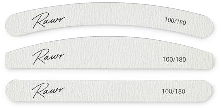 RAWR Professional Nail File (180/240 Grit), Disposable Double-Sided Mini Emery Boards, Durable Nail Care Tools for Home or Salon Manicure and Pedicure, Compact and Portable Nail Grooming Kit - Grey