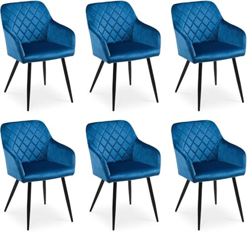 CLIPOP Esszimmerstühle 6er Set, Küchenstuhl Samt Bezug Wohnzimmerstuhl Polsterstuhl mit Armlehne Metallbeine Polstersessel Stuhl für Esszimmer Wohnzimmer Küche (6, Samt Blau)