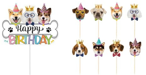 9pcs Happy Birthday Cake Topper, Pet Dog Themed Birthday Party Decoration Set Cartoon Birthday Cake Topper