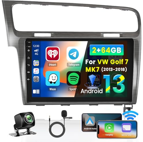 Inefala 2+64G Stereo per VW Golf 7 MK7 2013-2018 Android 15 con Wireless CarPlay Android Auto, 10 Pollici Auto Radio Soporta Bluetooth WIFI 28UI GPS FM DSP SWC AHD Telecamera Posteriore