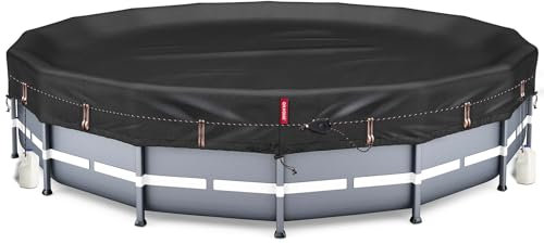 QH.Home Bâche d'hiver Ronde pour Piscine Hors Sol Bestway/Intex/Coleman, Excellente résistance au Vent, avec cliquet breveté à Serrage Rapide et Anneaux de Charge, résistante au Froid et aux UV