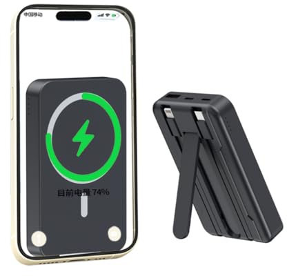 Power bank Magnetico 10000mAh Caricabatterie Portatile Wireless PD 22.5W con Cavo USB-C, Power Bank Wireless, Compatibile con iPhone 16/15/14/13/12/Pro/Max Huawei Xiaomi (Nero)