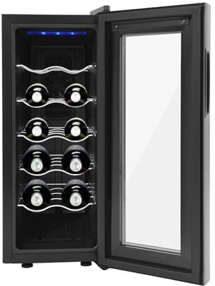 JDBDU 12 Flaschen Weinkühlschrank Mit LED-Anzeige, Weinschränke 12-18℃ Präzise Temperaturregelung Getränkekühlschränke, Wine Fridge Weinkühlschränke Für Rotwein, Champagner, Brandy