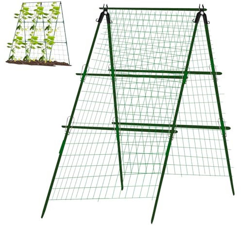 Treillis de concombre pour parterre surélevé, treillis de jardin en A, treillis de support amovible pour plantes, légumes, fleurs (vert)