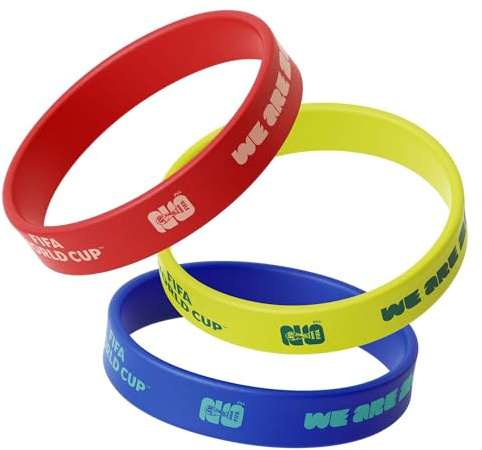 Hy-Pro FIFA World Cup 2026 3PK Silicone Wristbands | Officially Licensed, 3-Pack Mens and Womens Wrist Bracelets in Red, Yellow & Blue, Official FIFA World Cup 2026 Design