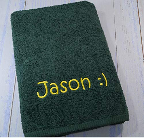 Duschtuch personalisiert mit Namen Frottier flaschengrün dunkelgrün tannengrün Bestickt 70x140 Badehandtuch Baumwolle Namenshandtuch Geschenk Hochzeit Geburtstag (70 x 140 cm, Dunkelgrün) (140234)