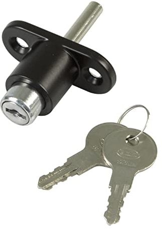 Amig - Cerradura de Seguridad para Ventanas Correderas Mod.45 - Cierre de Sobreponer con 2 Llaves + Tirafondos para su Instalación - De Acero Acabado en Negro - Medidas: 53 x 23 mm