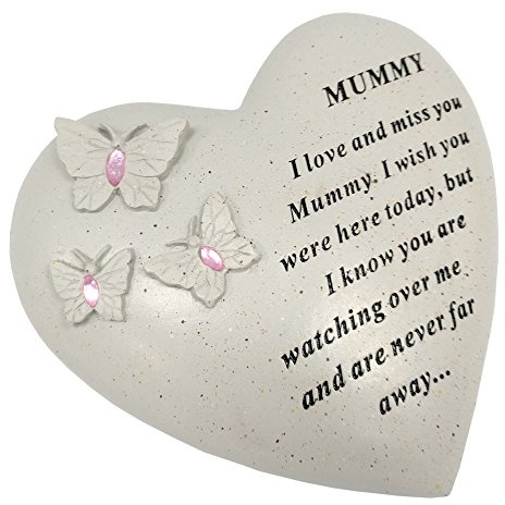 David Fischhoff Mummy Memorial Butterfly Heart with Gems, Stone, Cream, 16 x 7 x 14.5 cm