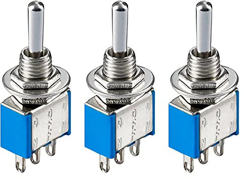 PerfectHD Mini Kippschalter - Minischalter - 3 Kontakte - WippSchalter - 6A 125V - 3A 250V - blau - 3er-Set - 8 Varianten