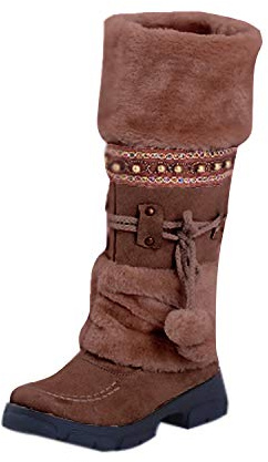 Botas Nieve Mujer Forrada Invierno Cuero Cuña 5 CM Rodilla Altas Ante Piel Tacón Cordones Calentar Elegantes Aire Libre Negro Marrón Gris 34-43 Marrón 37 EU