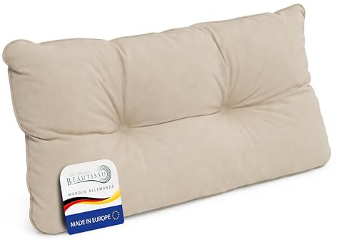 Beautissu Lounge Kissen Outdoor Rückenkissen wetterfest für Gartenmöbel | 70x40x12cm Beige schmutzabweisend Polster Loungemöbel Rattan Möbel Gartenstuhl Sitzpolster Loungekissen Rattanmöbel Flair LK
