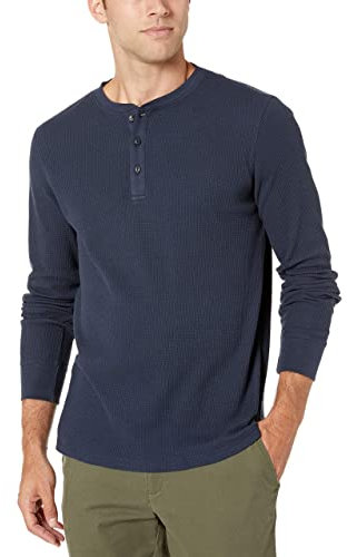 Amazon Essentials Men's Regular-Fit Long-Sleeve Waffle Henley Shirt, Navy, L