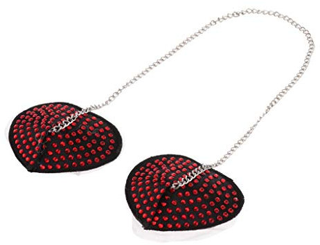 Générique Sharplace 1 Paire Réutilisable Cache-tétons Motif Cœur en Adhésif Silicone avec Chaîne en Métal, rouge, 5,5 x 5 cm