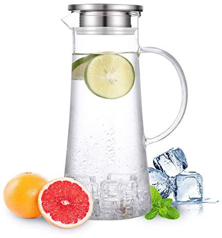 Sharemee - Carafe en Verre Résistant à la Chaleur pichet en verre|Théière en Verre Borosilicate Bouilloire avec Couvercle en Cier Inoxydable, 1.5L