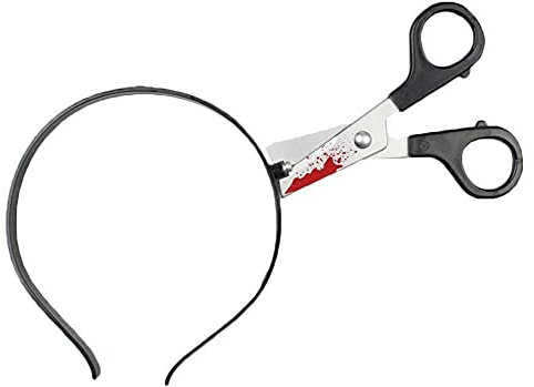Lizzy Halloween Scary SCISSOR THROUGH HEAD HEADBAND Prop Fake Bloody Band Costume UK