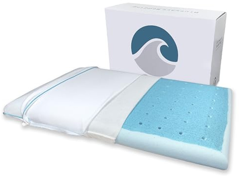 Bluewave Bedding Ultradünnes CarbonBlue Max Cool Gel-Memory-Foam-Kissen für Bauch- und Rückenschläfer, dünnes, flaches Design mit fortschrittlicher Kühlung (7,9 cm Höhe, Standardgröße)