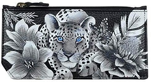 Anuschka Porte-Monnaie et Porte-Cartes avec Protection RFID en Cuir Véritable Peint à la Main - Cleopatra's Leopard