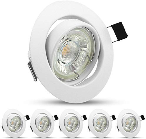 Allesgute 5W GU10 Spots LED Encastrables Orientables Mat Blancs Ronds IP20 Plafonniers 450lm 230V Blanc Chaud Luminaire Spots,Non Dimmable,Lot de 6