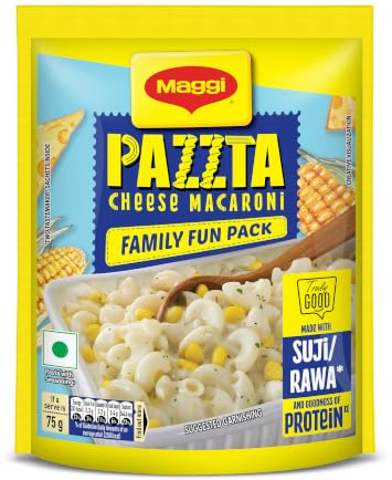 Maggi PAZZTA Vegetarian Cheese Macaroni Pasta, Delicious Italian Style Instant Pasta, Made With 100% Suji & Quality Ingredients, 150g, Pouch, Medium