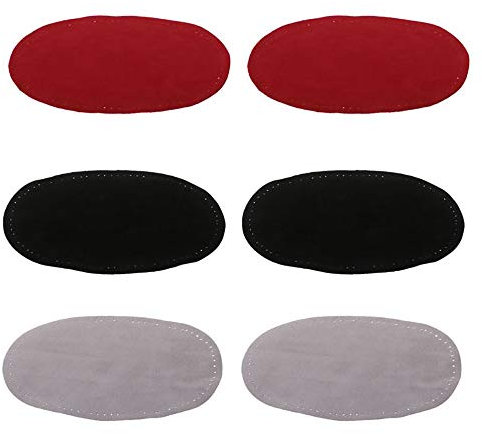 POFET 3 Pairs Sew On Suede Oval Elbow Knee Patches for Sweater Repair Crafts Red Black Gray