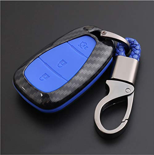 ontto Coque de clé de Voiture pour Chevrolet Malibu Camaro Cruze Spark Equinox Sonic Volt Bolt 2019 - en Plastique - avec Porte-clés - Housse de Protection - Fibre de Carbone Bleue