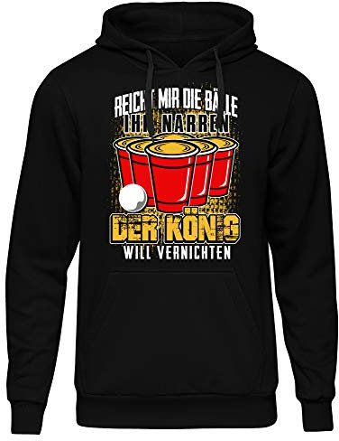 Uglyshirt89 Bier Pong König Männer Herren Kapuzenpullover | Trinkspiel Party Bierpong Sauf Alkohol (XL)