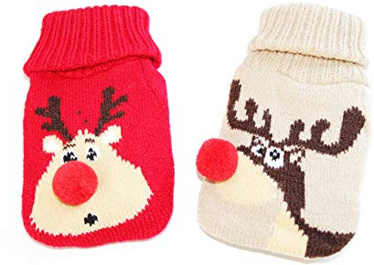 KAMACA 2er Set Taschenwärmer Rentier mit hautsympathischem Strick Überzug Handwärmer Taschenofen schnell Wieder warme Hände wiederverwendbar (2er Set Rentier)