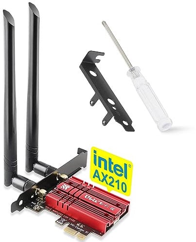 Ubit Carte Wi-Fi 5400 Mbit/s - Intel AX210 (6 GHz/5 GHz/2,4 GHz) PCIe WLAN pour PC avec Bluetooth 5.3 PCI Express - Carte réseau PCI Express pour Windows 10/11 (rouge)