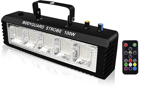 Strobe Stage Lights Sound Activated, 100W RGB LED Strobe Light, Halloween Light Effect with Remote Control, Professional DJ Party Lights for Banquet Host