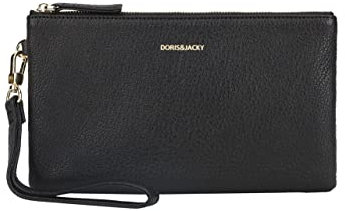 DORIS&JACKY Clutch aus Ziegenleder, mit Handgelenk, niedlich, klein, mit Riemen, 1-schwarz, Middle, Ziegenleder, schwarz